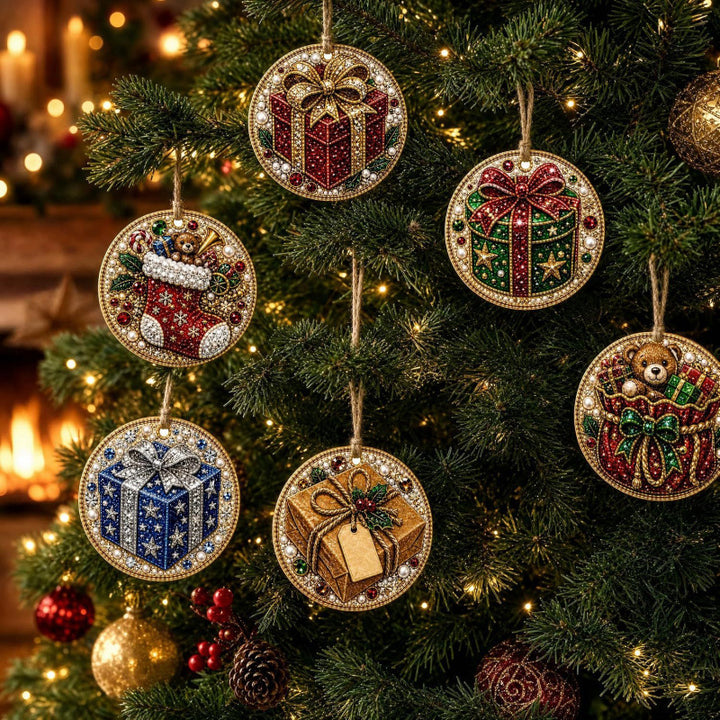 Wooden diamond painting Christmas ornaments set