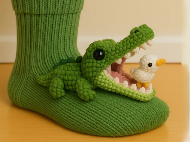 Socks with 3D crochet sloth on ankle