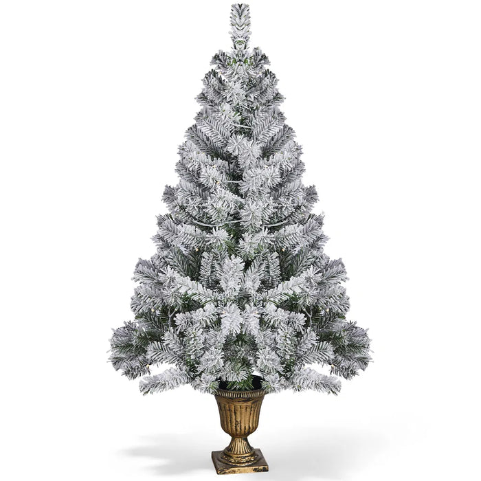 Hendrano 4 ft Flocked Christmas Tree in Cup Pot with 120 Lights
