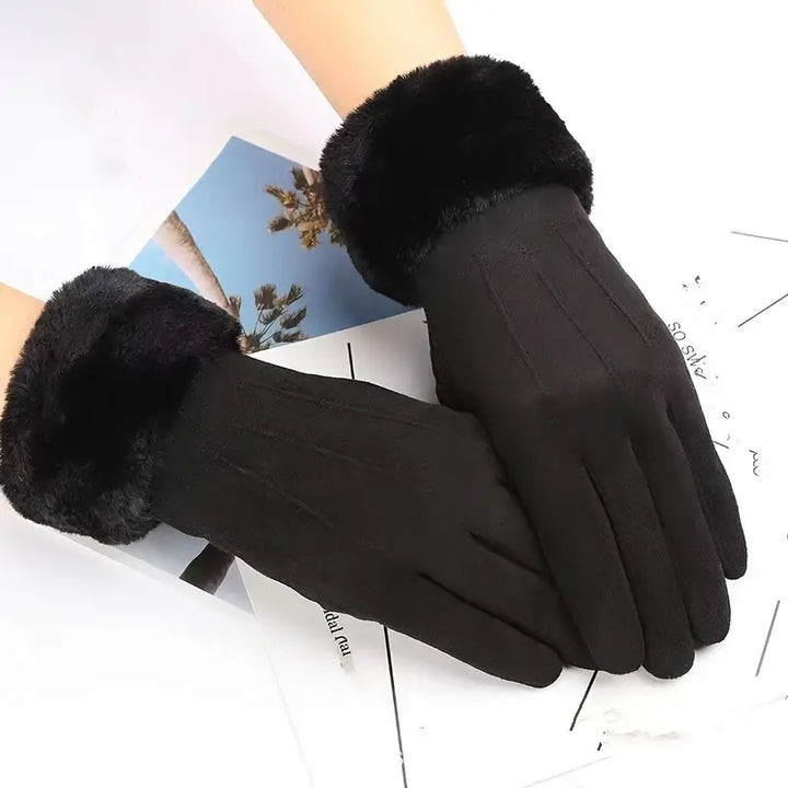 Warm Suede Gloves with Soft Velvet Lining and Plush Cuff
