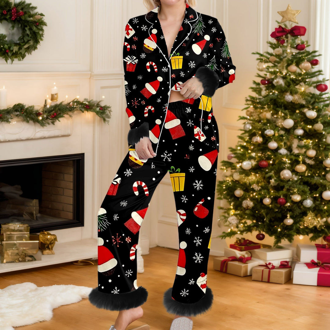 Woman in a red Santa pajama set