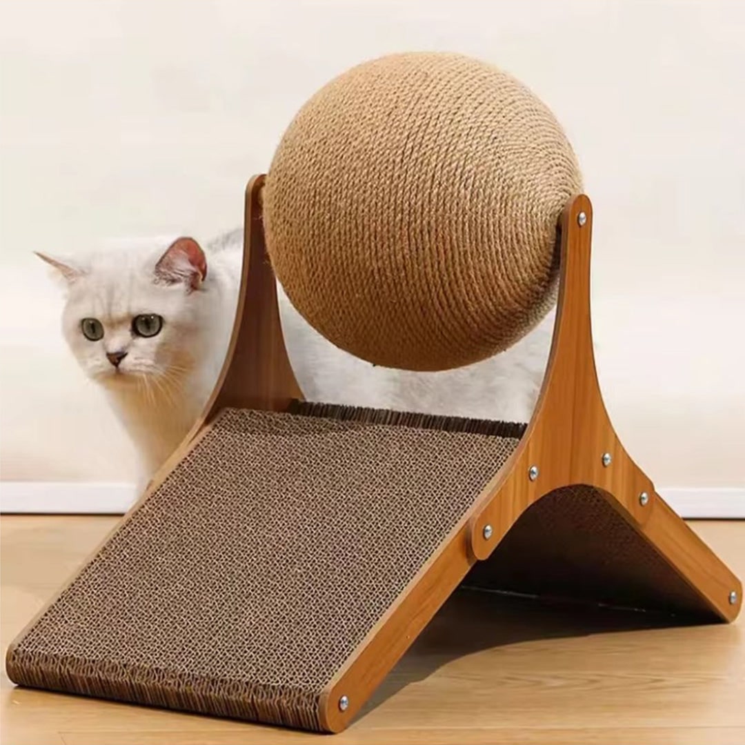 Hendrano™ Cat Scratching Ball Toy with Sisal Rope and Cardboard Ramp