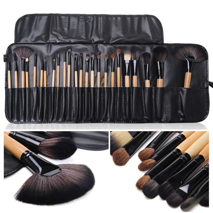 Hendrano 24-Piece Makeup Brush Set with Roll-Up Travel Pouch