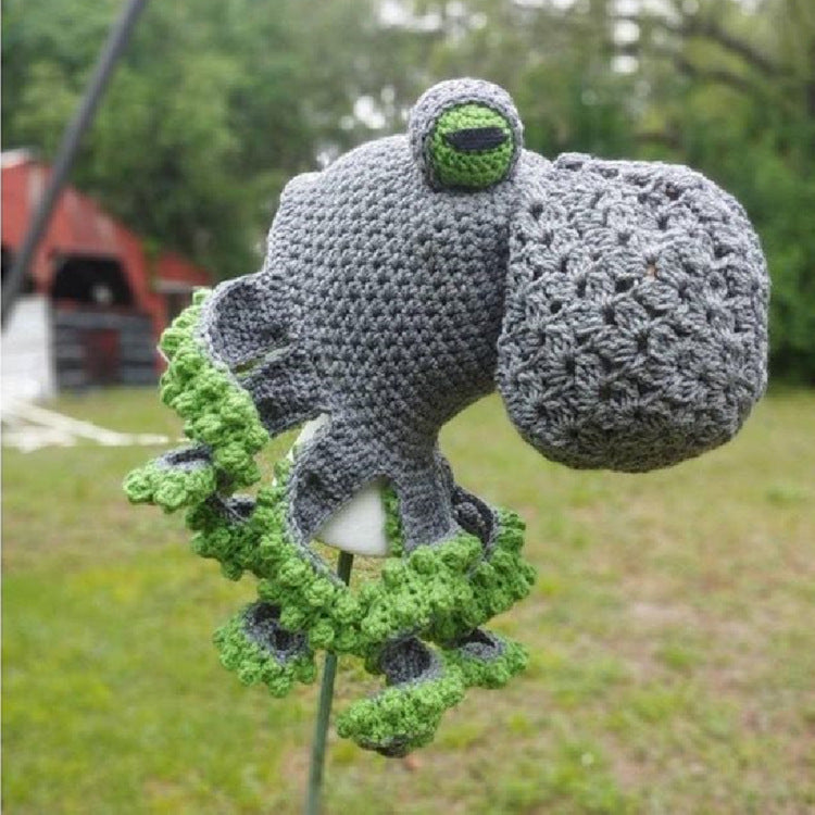 Colorful crochet octopus hat with curly tentacles