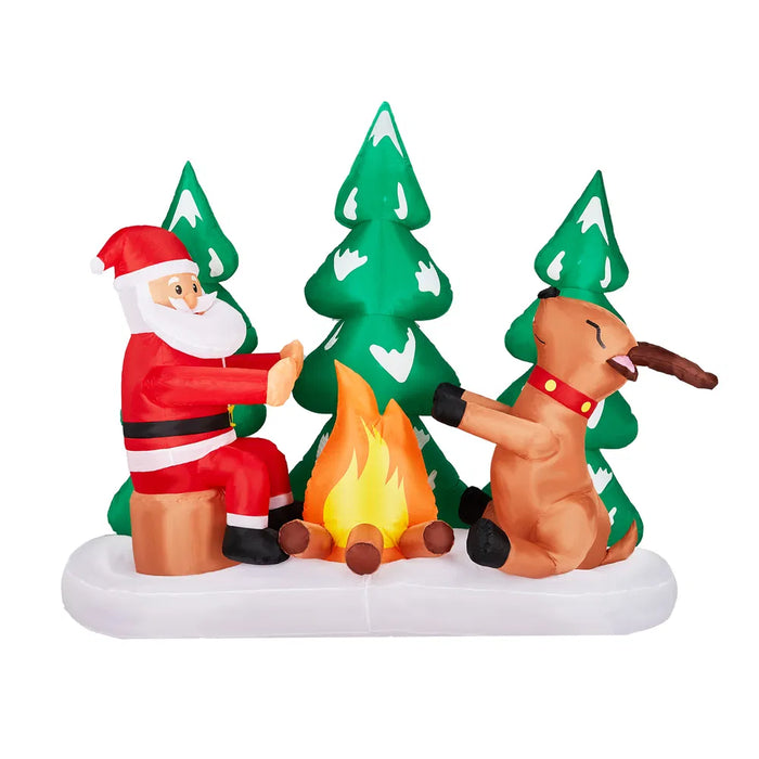 Hendrano 9 ft Inflatable Santa and Reindeer Campfire Scene