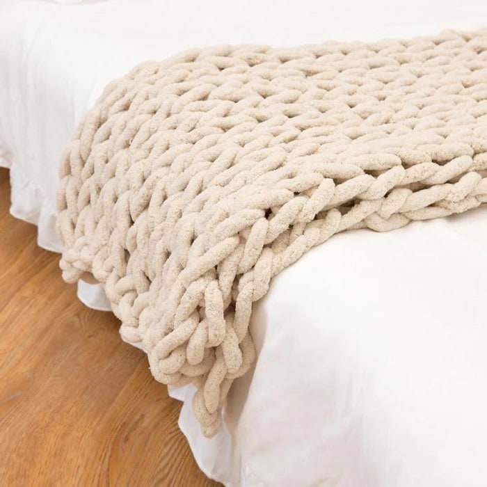 Hendrano™ Chenille Chunky Knit Throw Blanket with Big Loop Stitches