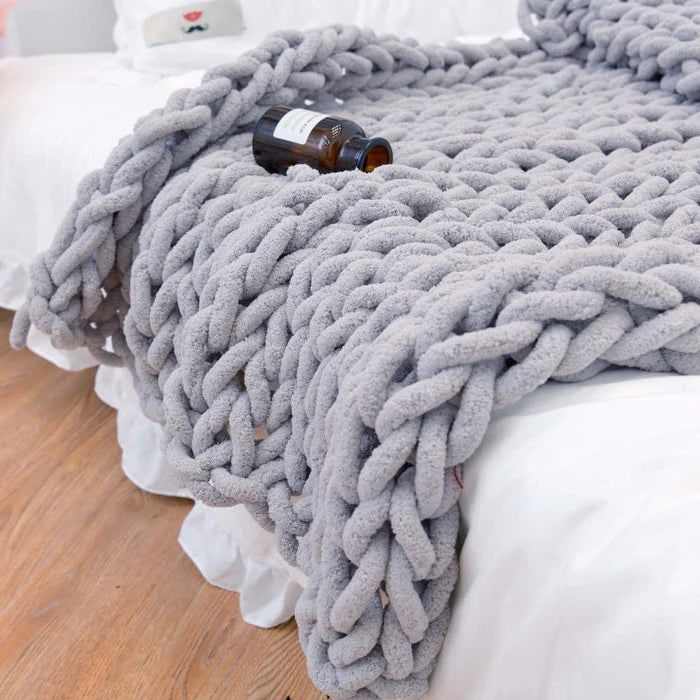 Chenille Chunky Knit Throw Blanket with Big Loop Stitches