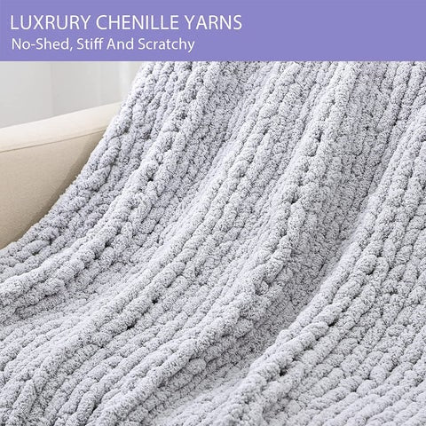 Chenille Chunky Knit Throw Blanket with Big Loop Stitches