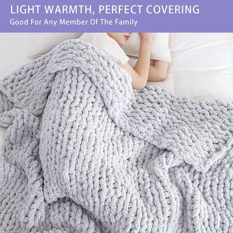 Chenille Chunky Knit Throw Blanket with Big Loop Stitches