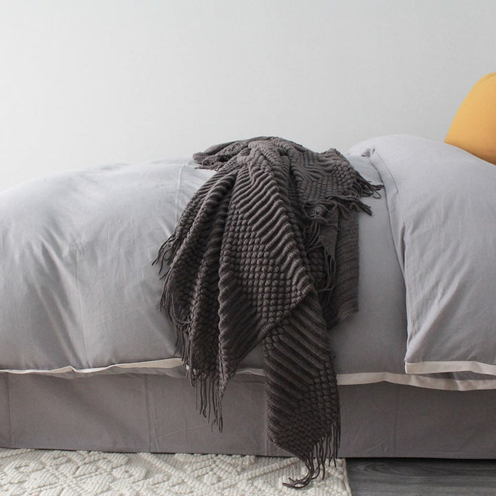 Popcorn Knit Throw Blanket with Fringe – Super Soft and Oversized