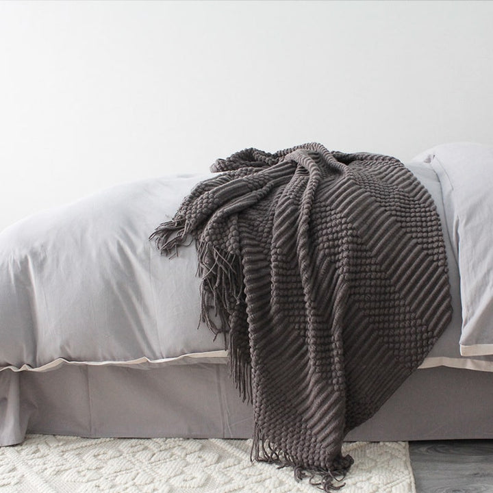 Popcorn Knit Throw Blanket with Fringe – Super Soft and Oversized