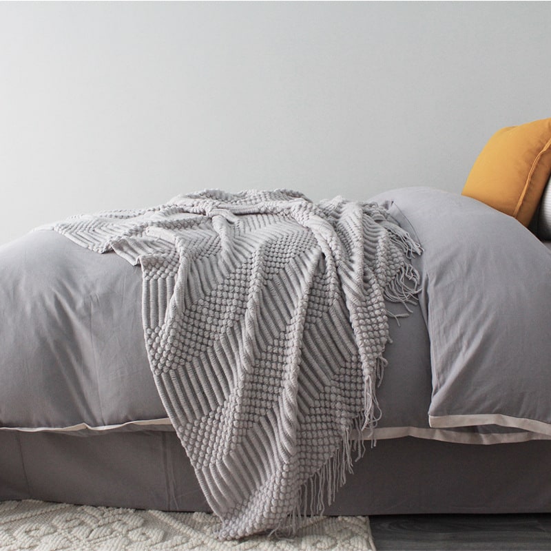 Popcorn Knit Throw Blanket with Fringe – Super Soft and Oversized