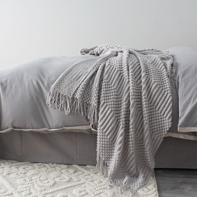 Popcorn Knit Throw Blanket with Fringe – Super Soft and Oversized