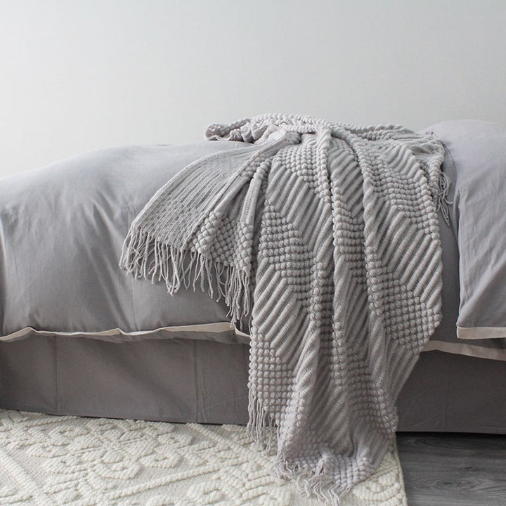 Popcorn Knit Throw Blanket with Fringe – Super Soft and Oversized