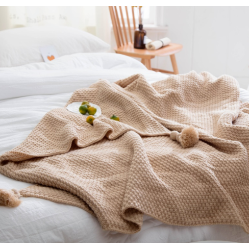 Hendrano™ Chunky Waffle Knit Throw Blanket with Pom-Pom Tassels