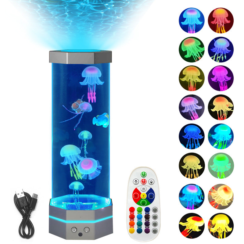 Jellyfish lava lamp glowing blue