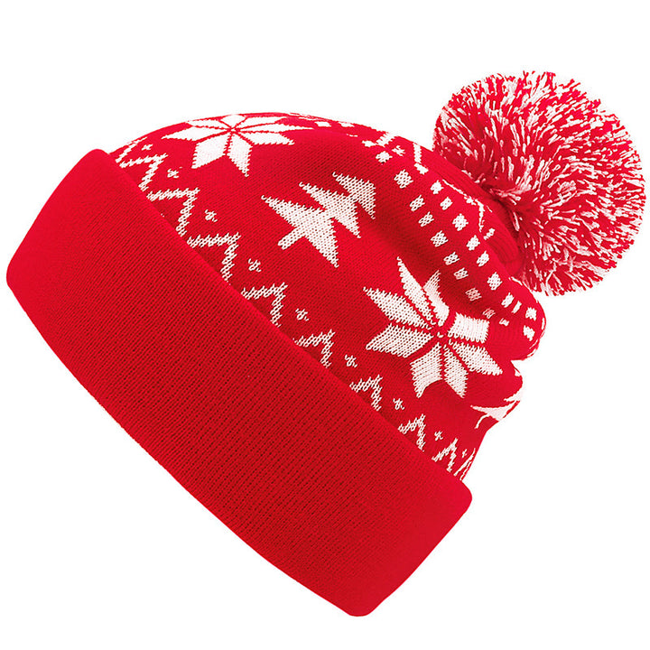 Red Christmas knit beanie with pom pom