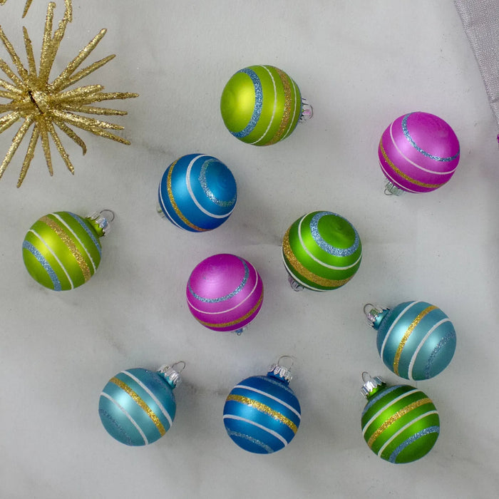 Hendrano Set of 10 Matte Glass Christmas Ball Ornaments with Glitter