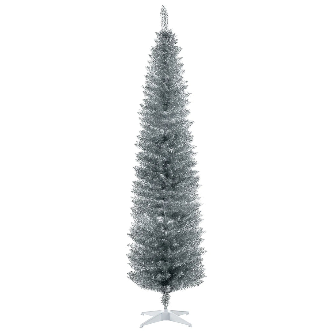 Tall silver slim pencil Christmas tree