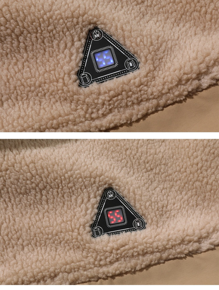 Man wearing heated sherpa fleece jacket