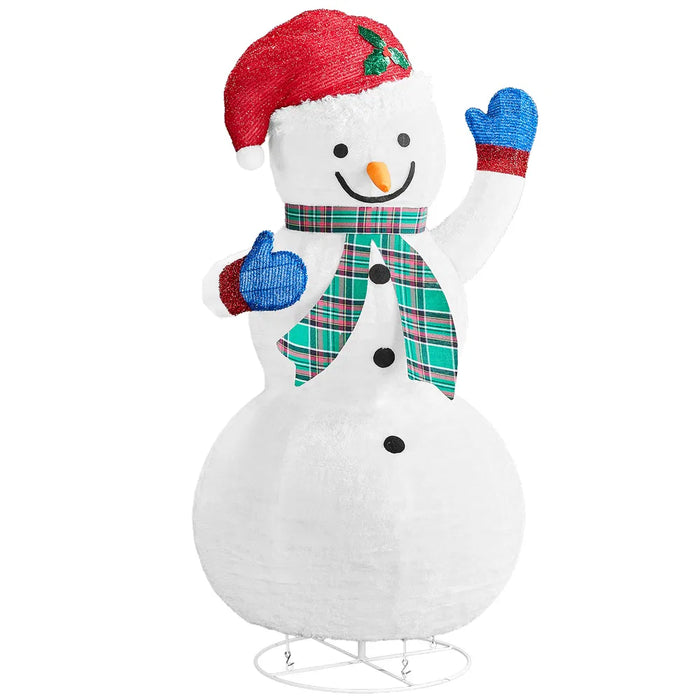 Hendrano 4 ft Collapsible Lighted Snowman with Plaid Scarf