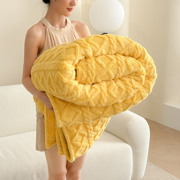 Tufted velvet throw blanket with 3D pattern