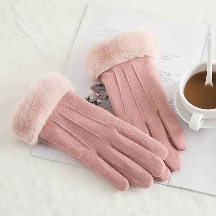Warm Suede Gloves with Soft Velvet Lining and Plush Cuff