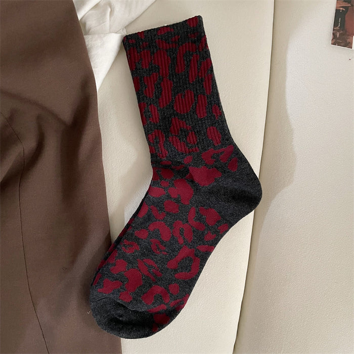 Hendrano Women's Leopard Print Mid-Calf Cotton Crew Socks