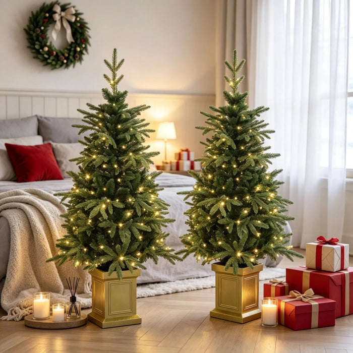 Hendrano Set of 2 Battery 4 ft Potted Christmas Trees with Remote