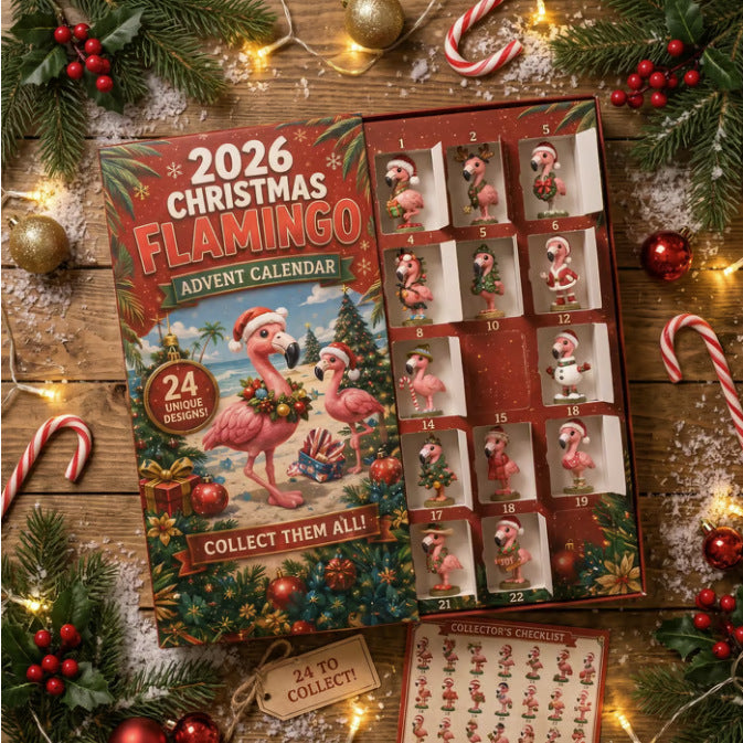 Flamingo advent calendar with Christmas figures