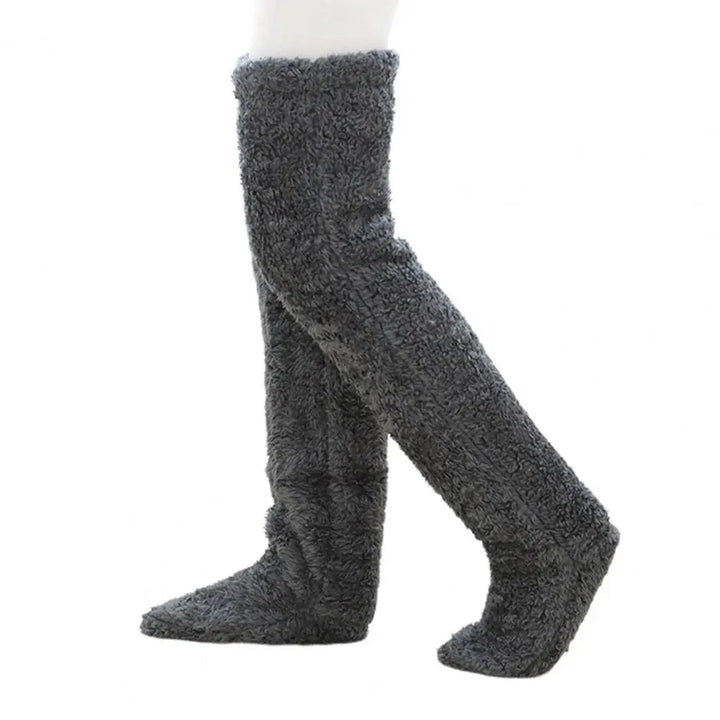 Long Coral Fleece Lounge Socks with Fold-Back Foot Opening