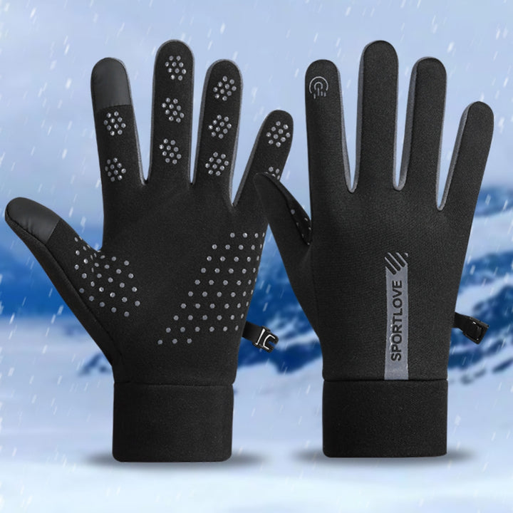 Black water-repellent touchscreen winter gloves