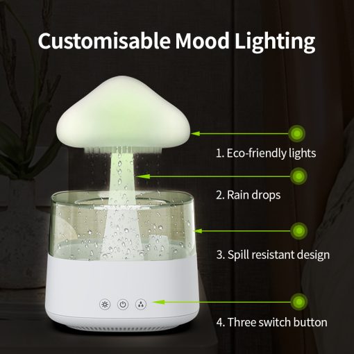 Hendrano™ Rain Cloud Humidifier and Aroma Diffuser with Mushroom Night Light