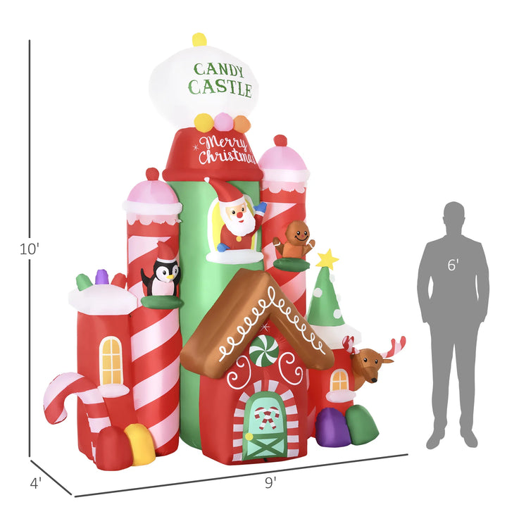 Giant inflatable Christmas candy castle lit up