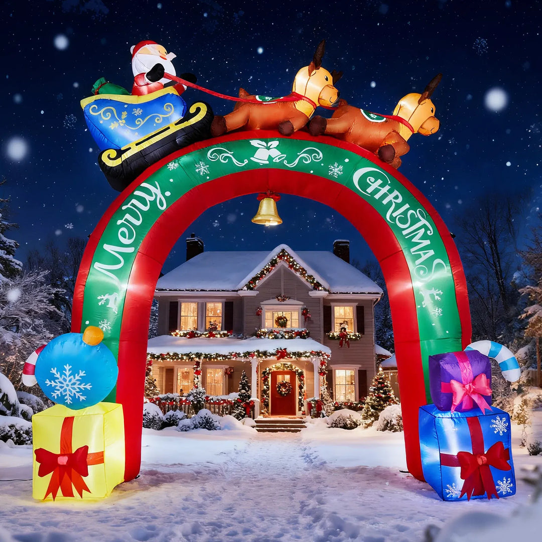 Inflatable Christmas arch with reindeer and sleigh