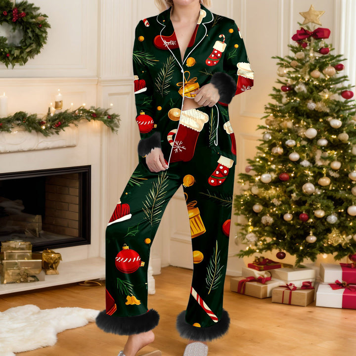 Woman in a red Santa pajama set