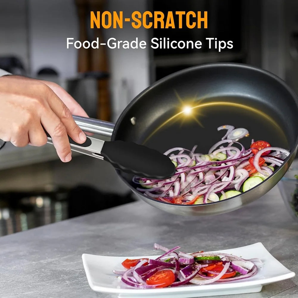 Silicone Kitchen Tongs Set of 3 with Locking Handles