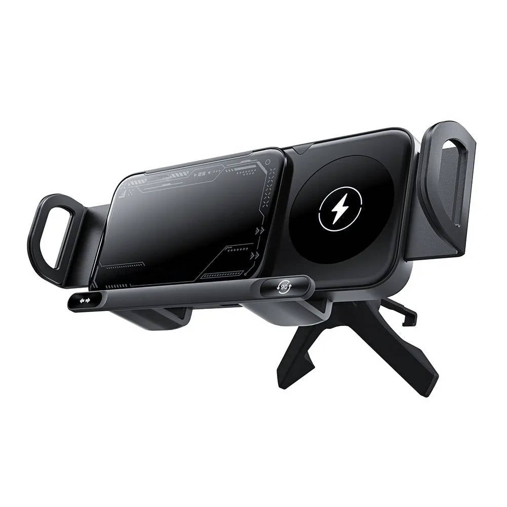 Wireless Car Charger Mount with Dual Coils and Auto-Clamp Arm