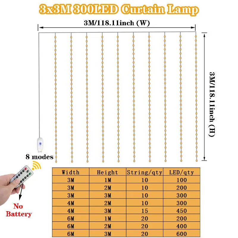 Hendrano™ USB LED Curtain Lights with Remote for Walls and Windows