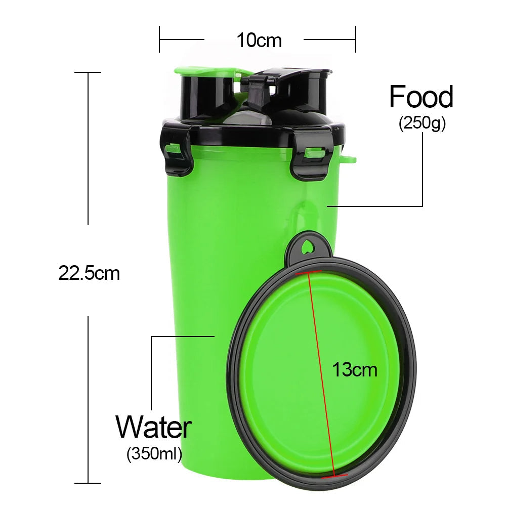 2-in-1 Dog Water Bottle and Food Container for Walks