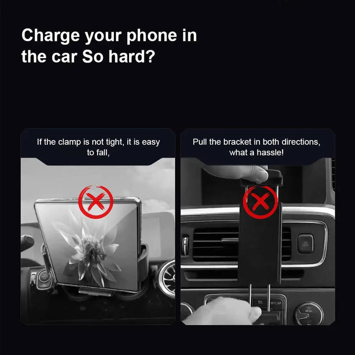 Wireless Car Charger Mount with Dual Coils and Auto-Clamp Arm