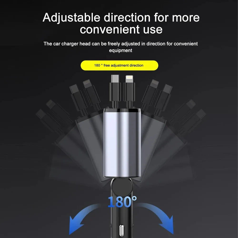 Hendrano™ 120W Car Charger with Retractable Cables and Voltage Display