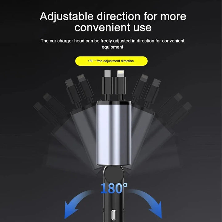 Hendrano™ 120W Car Charger with Retractable Cables and Voltage Display