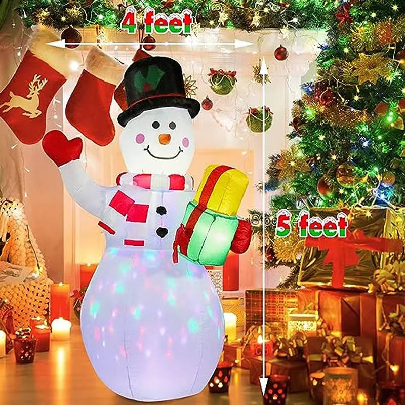 Hendrano™ 5 Ft Inflatable Snowman with Rotating Color LED Lights for the Yard