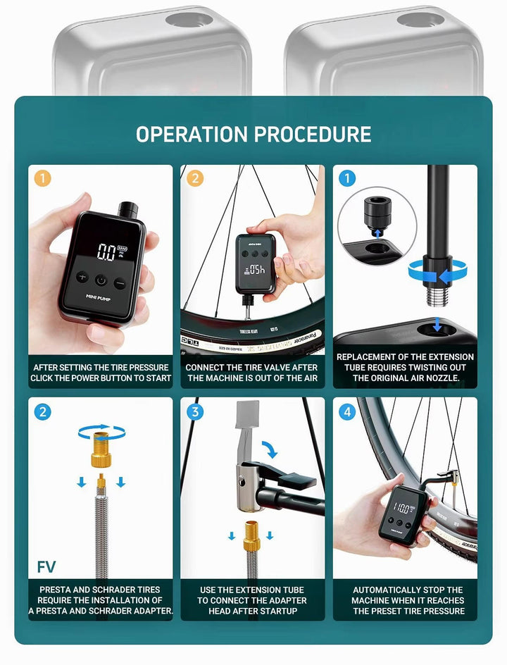 Electric Mini Bike Pump with Digital Display &amp; Auto Shutoff
