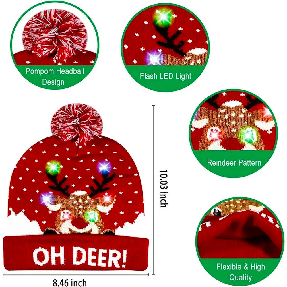 Hendrano™ Light-Up Knit Christmas Beanie with Pom-Pom and Color LEDs