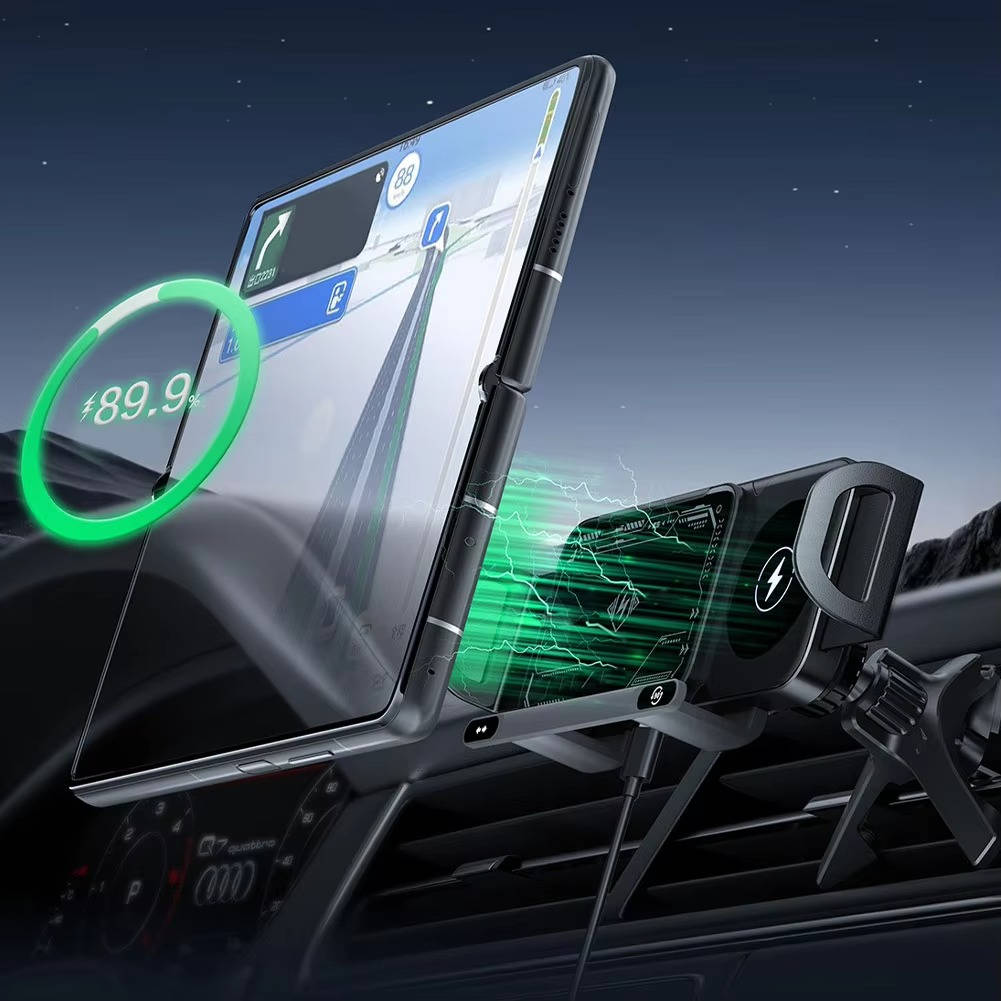 Wireless Car Charger Mount with Dual Coils and Auto-Clamp Arm