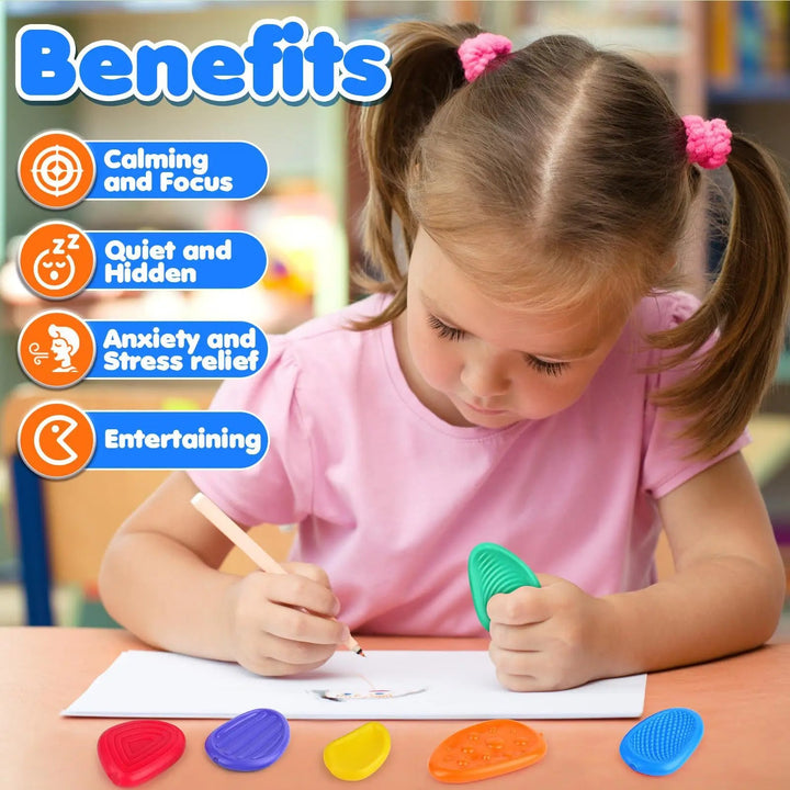 Silicone Sensory Stones Fidget Toy Set of 6 for Kids and Adults