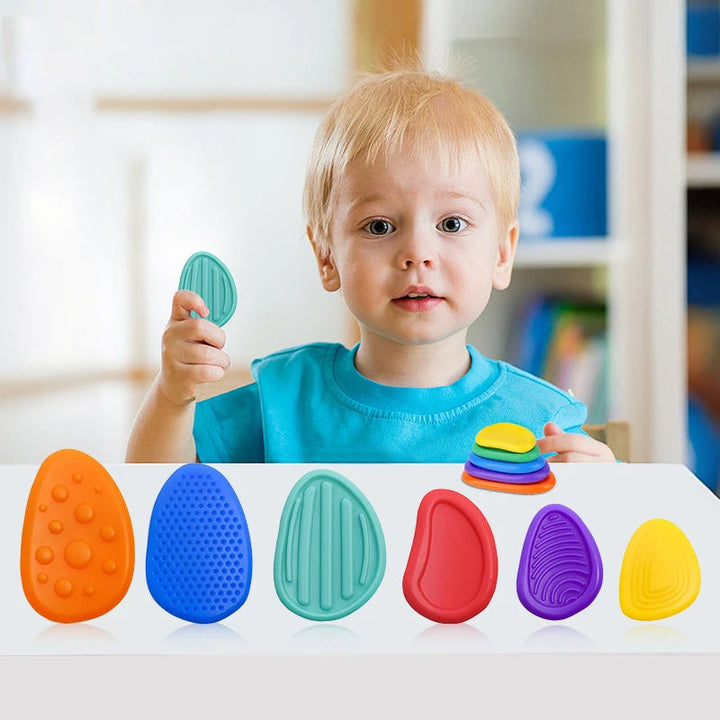 Silicone Sensory Stones Fidget Toy Set of 6 for Kids and Adults