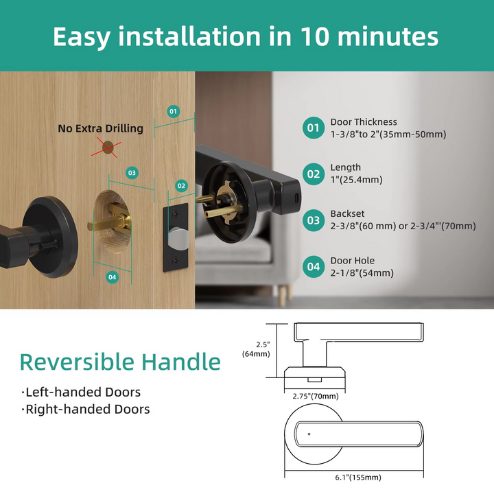 Keyless Smart Door Lock with Handle, Fingerprint and Keypad